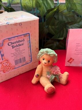 Cherished Teddies Dahila Bear Figurine - Peach, Pink & Mint